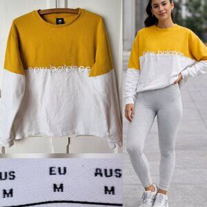 New Balance Sweatshirt Yellow White Embroidered Logo Boxy Oversized M Unisex